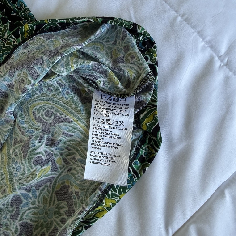 Susan Graver Long Sleeve Printed Liquid Knit Top Green Gold XL - Picture 7 of 9